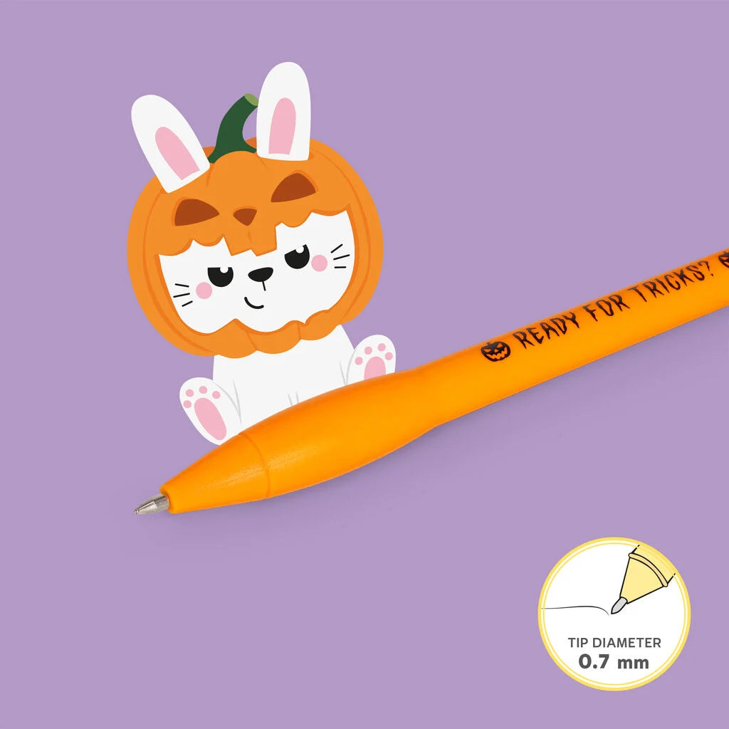 Legami - HALLOWEEN EDITION - Light-Up Gel Pen 0.7mm Black Ink - Writing Is Magic - Pumpkin Bunny