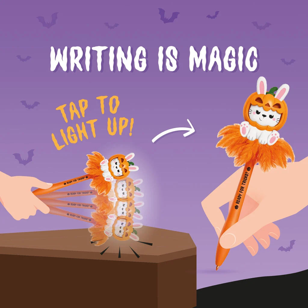 Legami - HALLOWEEN EDITION - Light-Up Gel Pen 0.7mm Black Ink - Writing Is Magic - Pumpkin Bunny