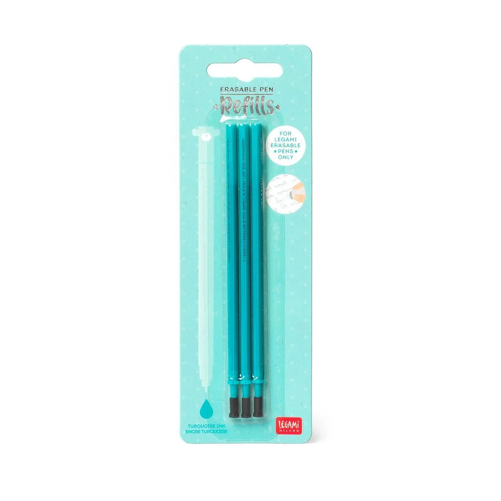Legami Erasable Gel Pen Refill A Pack Of 3pcs - Turquoise Ink