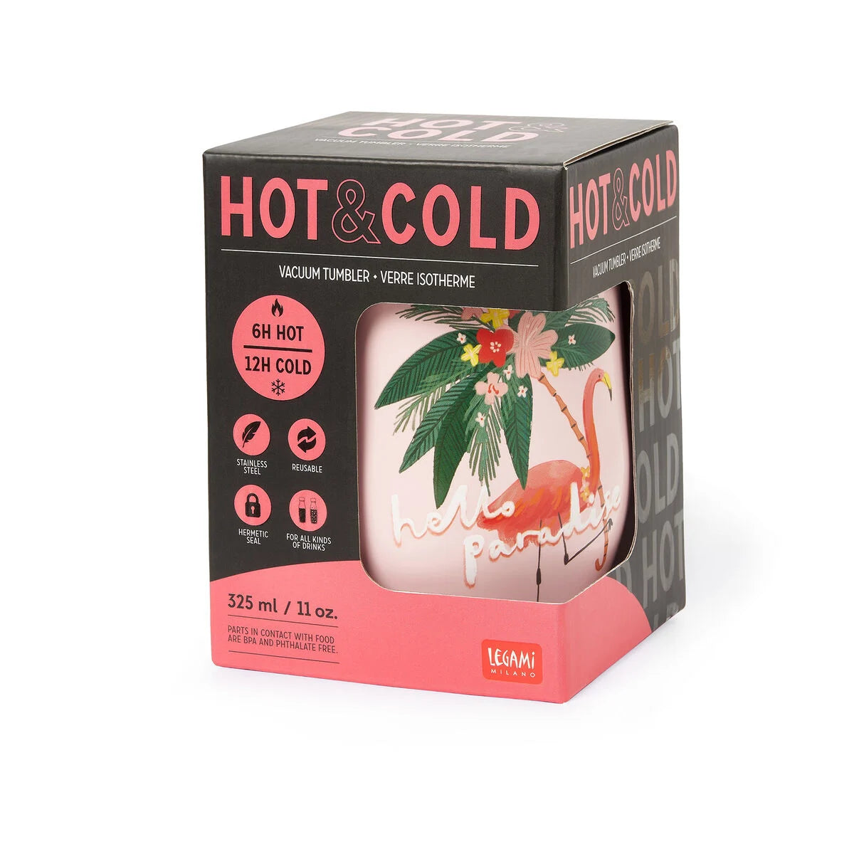 Legami Vacuum Tumbler 325ml - Hot & Cold - Flamingo