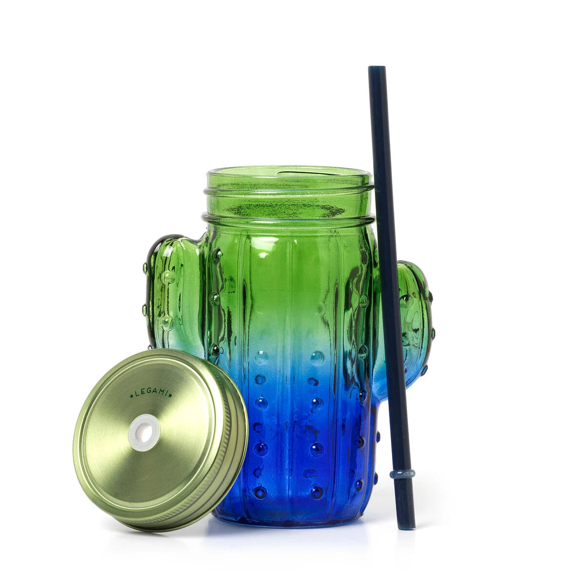 Legami Drinking Jar With Lid And Straw 350ml - Cactus "Cheers"