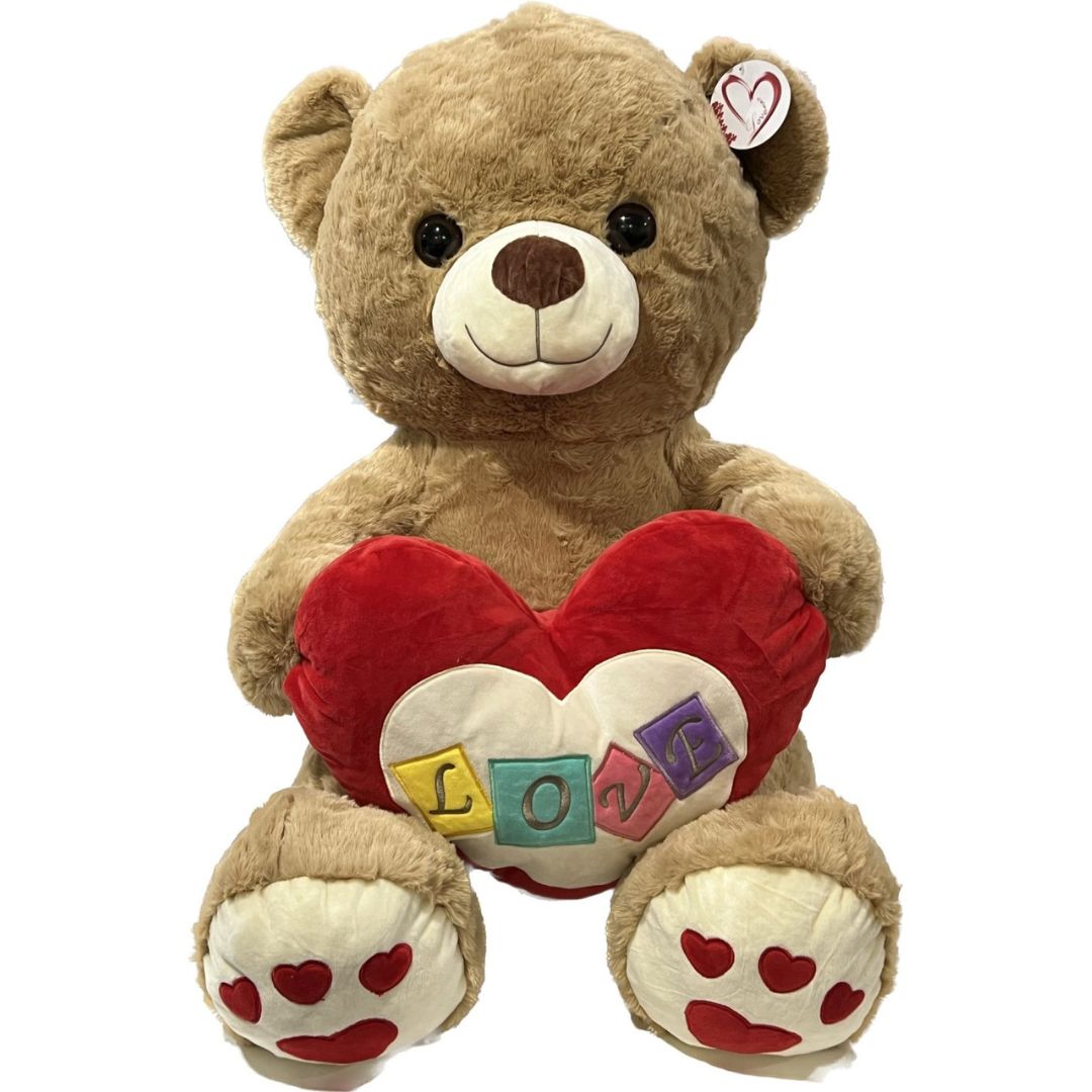 Plush Valentine's Brown Teddy Bear With Heart 75cm