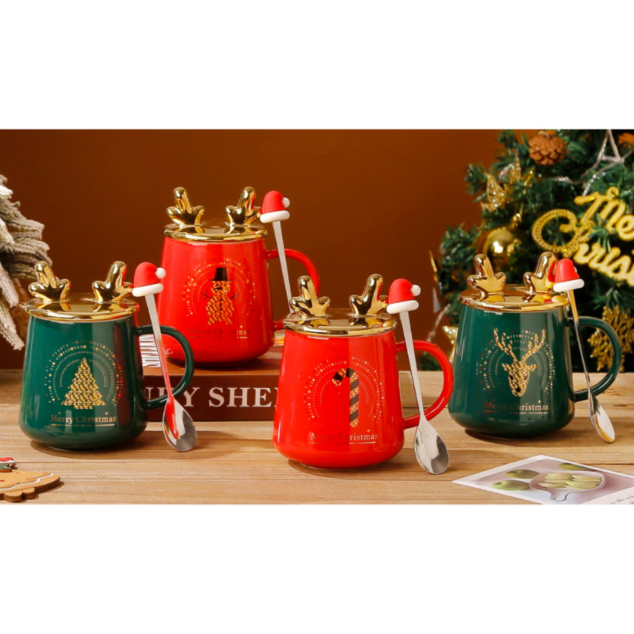 Mood Gold Reindeer Mug With Lid And Spoon x 1pc Assortment