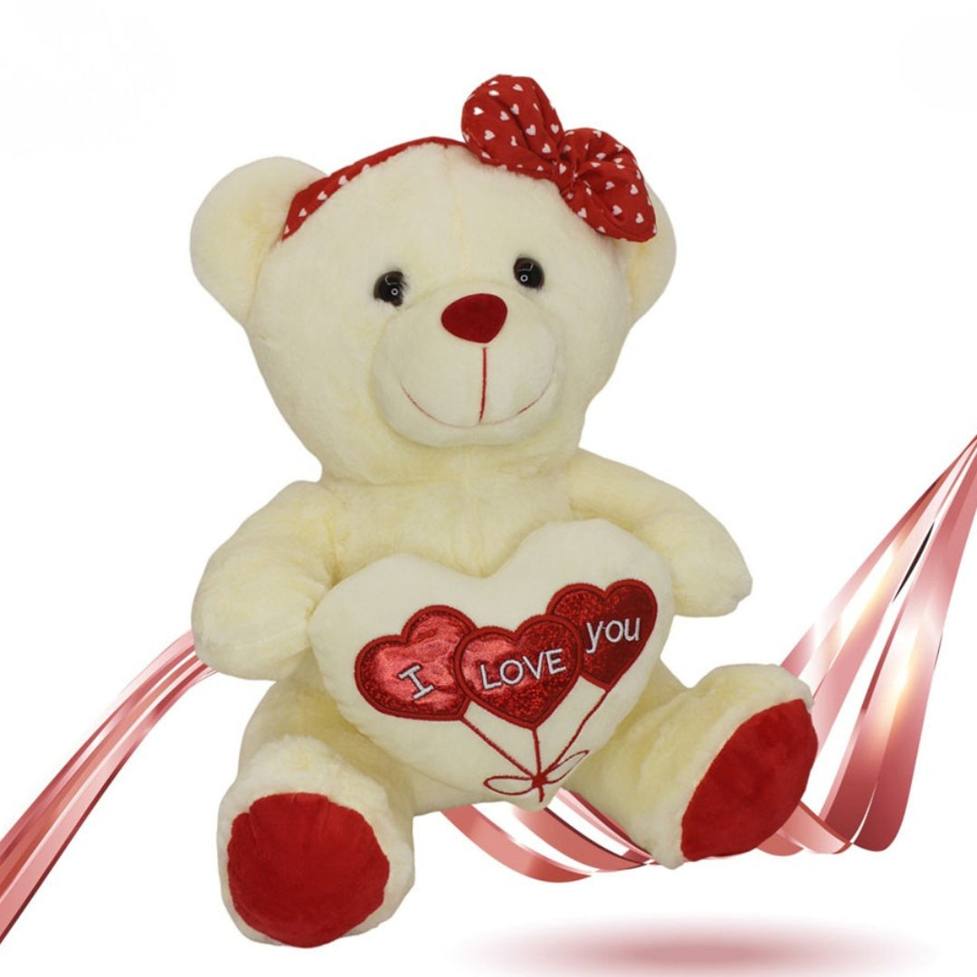 White Bear With Bow & Heart 55cm