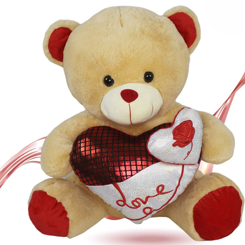 Plush Valentine's Brown Teddy Bear With Heart 55cm