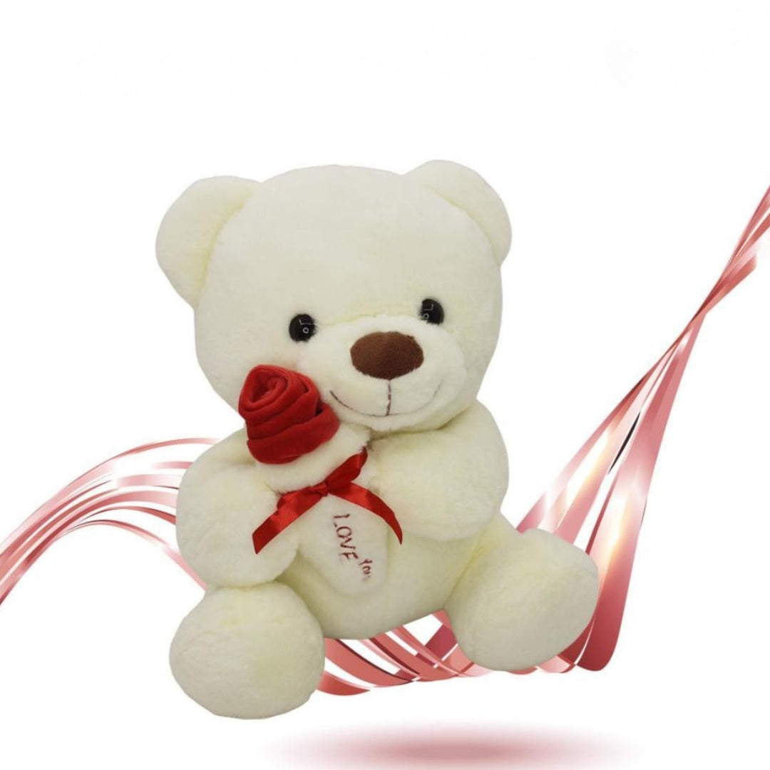 White Bear With Rose 35cm