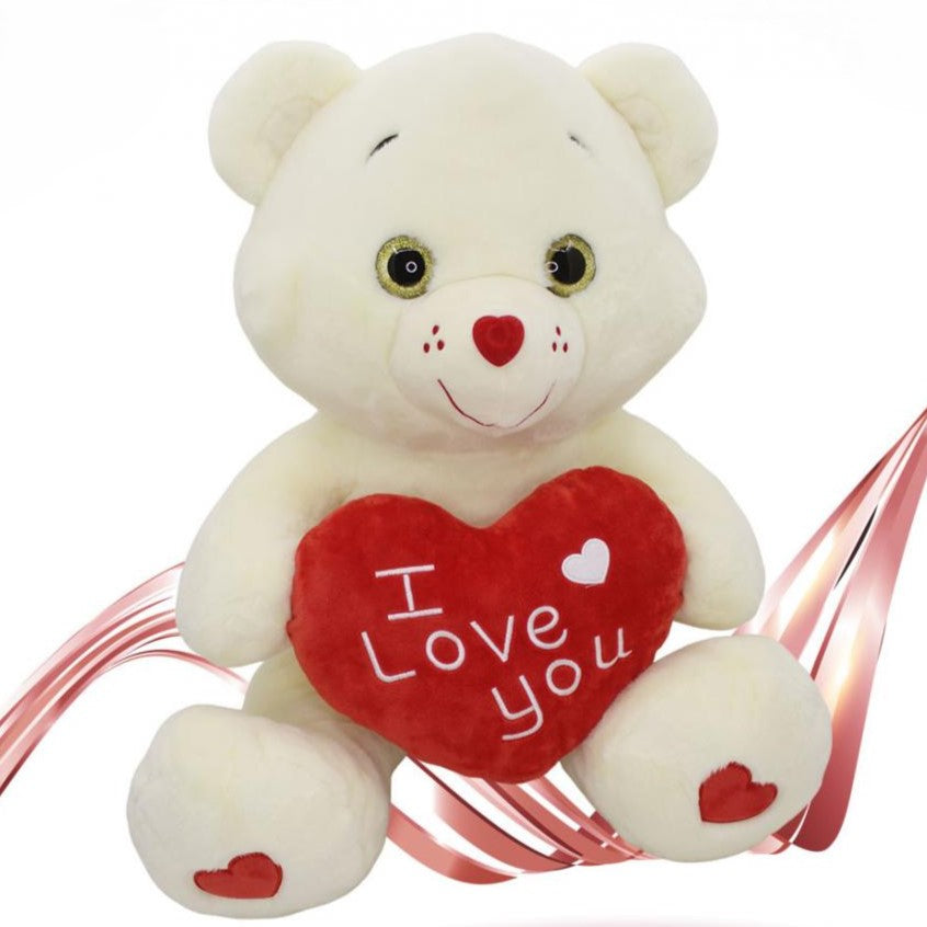 Plush Valentine's White Teddy Bear With Heart I Love You 35cm