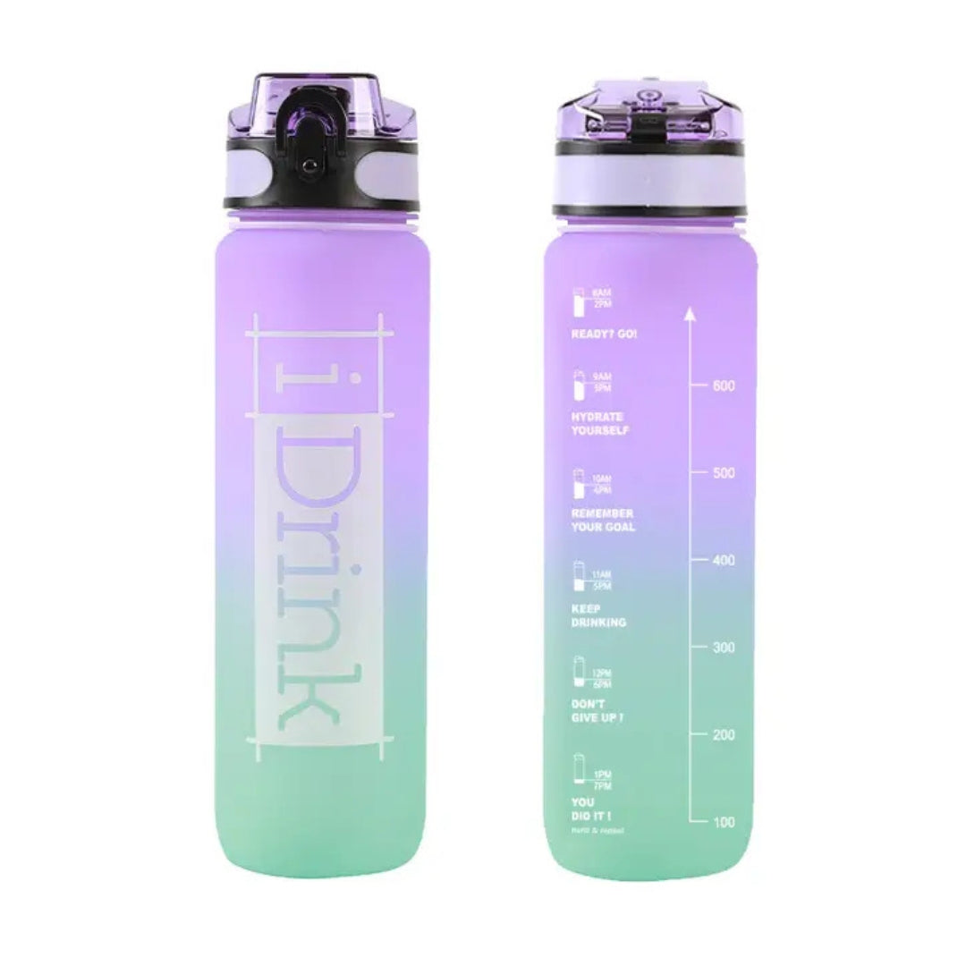 iDrink - Tritan Motivational Water Bottle 1L - Purple/Aquamarine