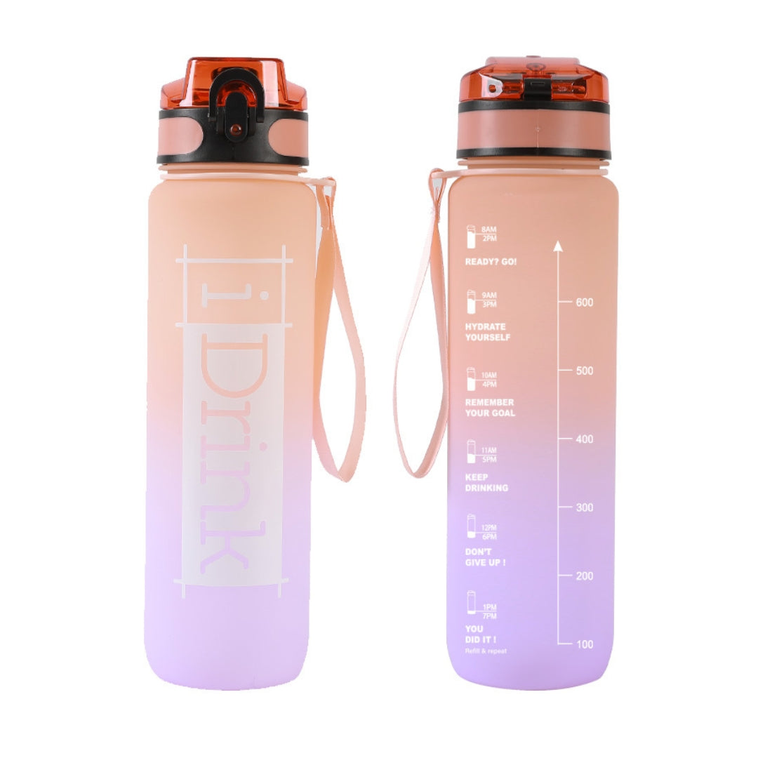 iDrink - Tritan Motivational Water Bottle 1L - Peach/Purple