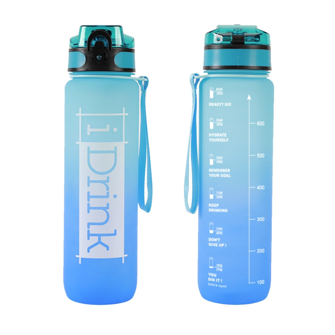 iDrink - Tritan Motivational Water Bottle 1L - Blue