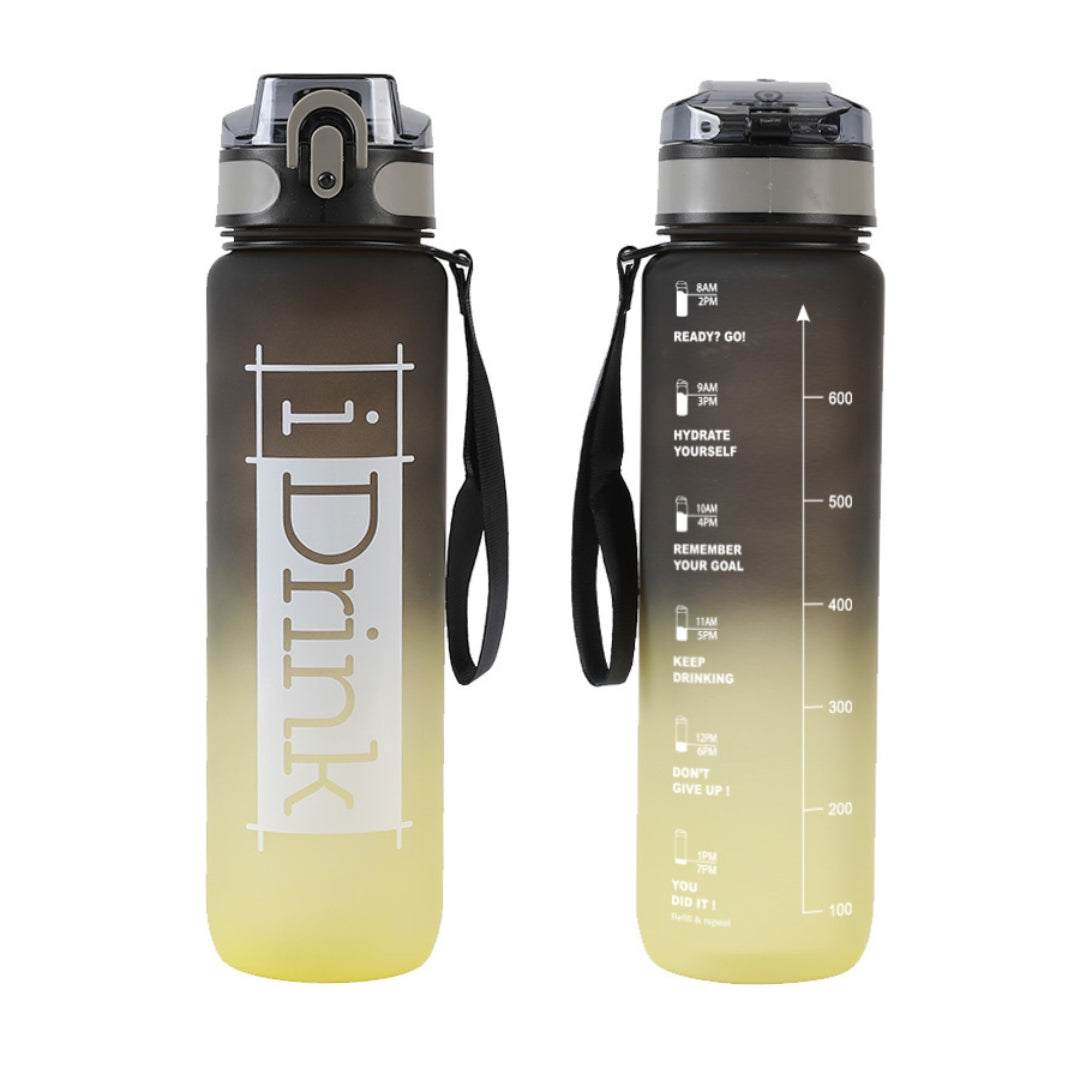 iDrink - Tritan Motivational Water Bottle 1L - Black/Yellow