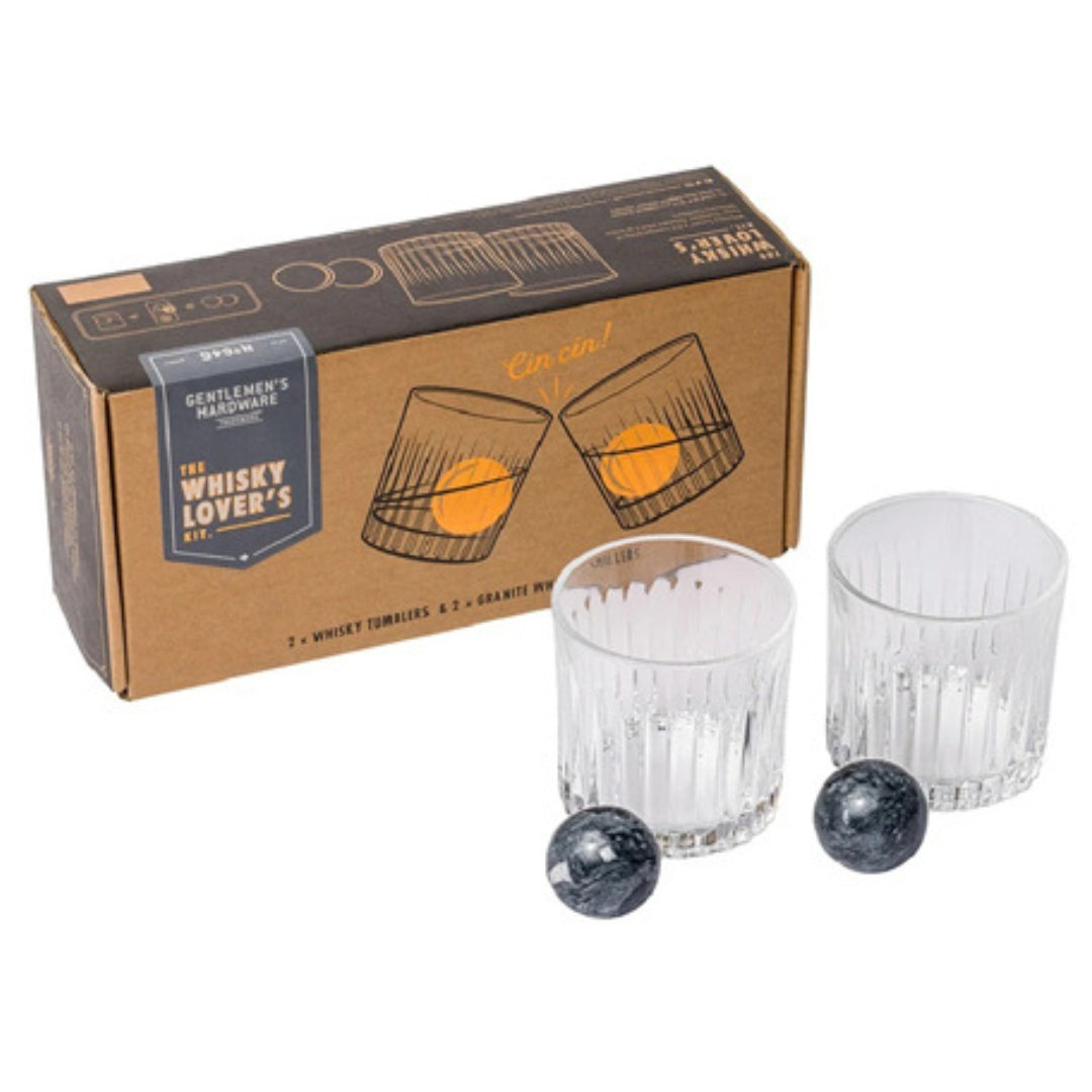 Gentlemen's Hardware - Whiskey Tumbler Glasses & Ice Stones Set