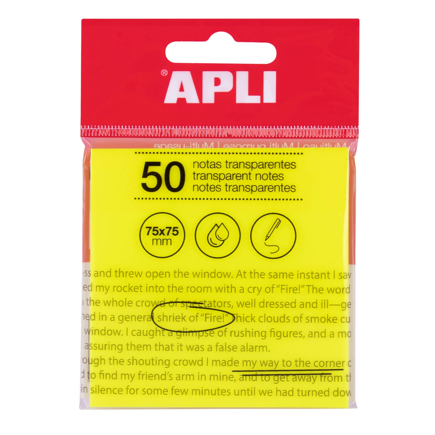 Apli Transparent Sticky Notes 75 x 75mm A Pack Of 50 Sheets - Yellow