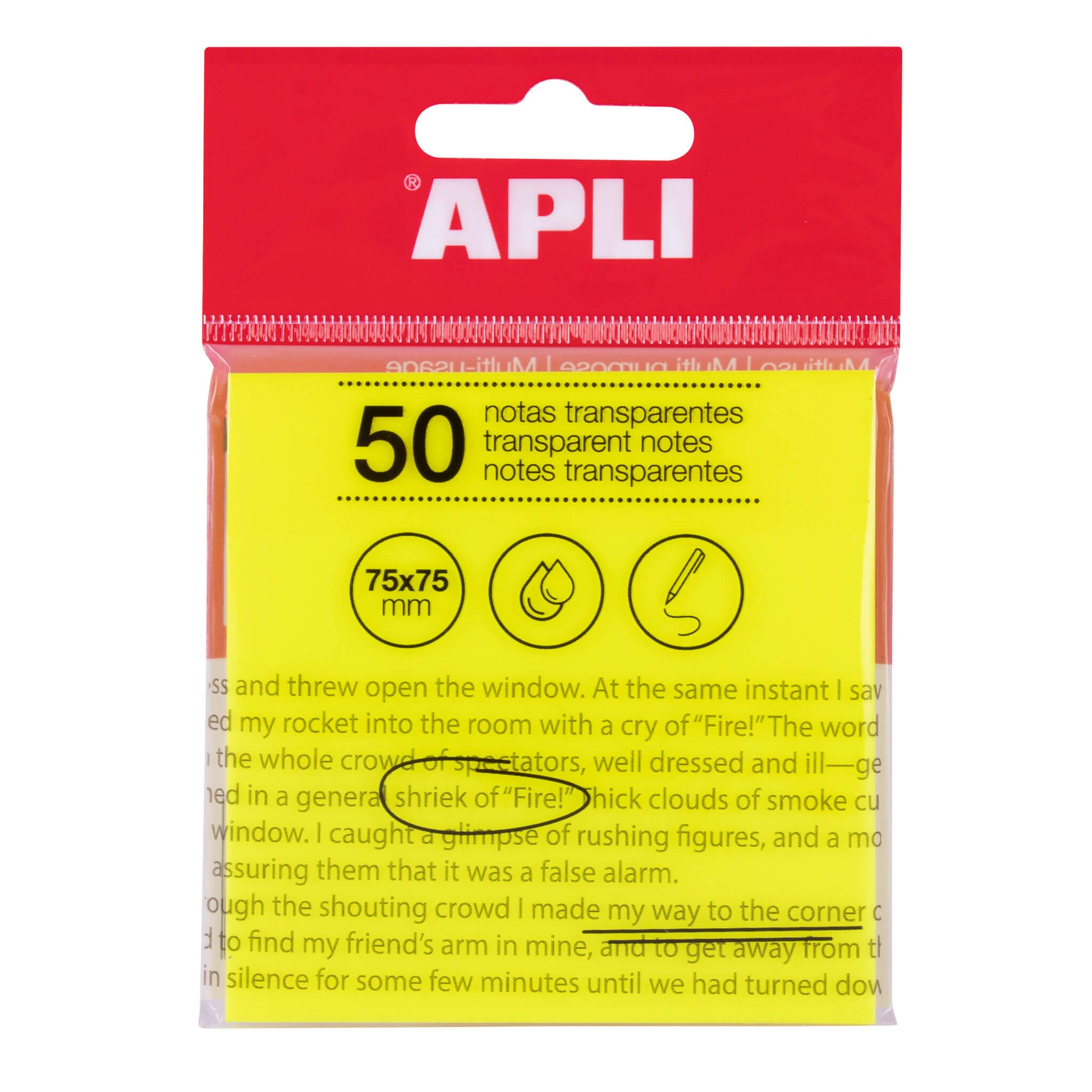 Apli Transparent Sticky Notes 75 x 75mm A Pack Of 50 Sheets - Yellow