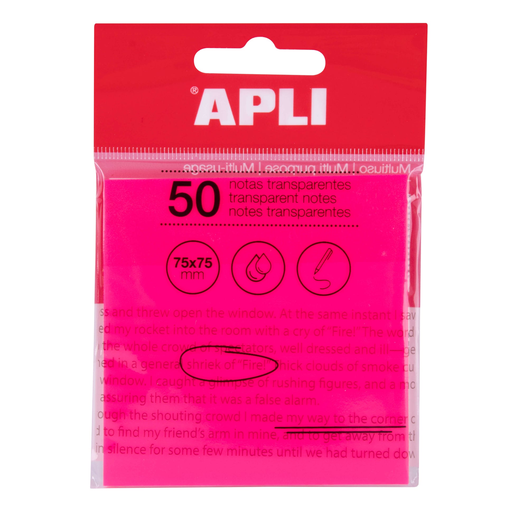 Apli Transparent Sticky Notes 75 x 75mm A Pack Of 50 Sheets - Pink