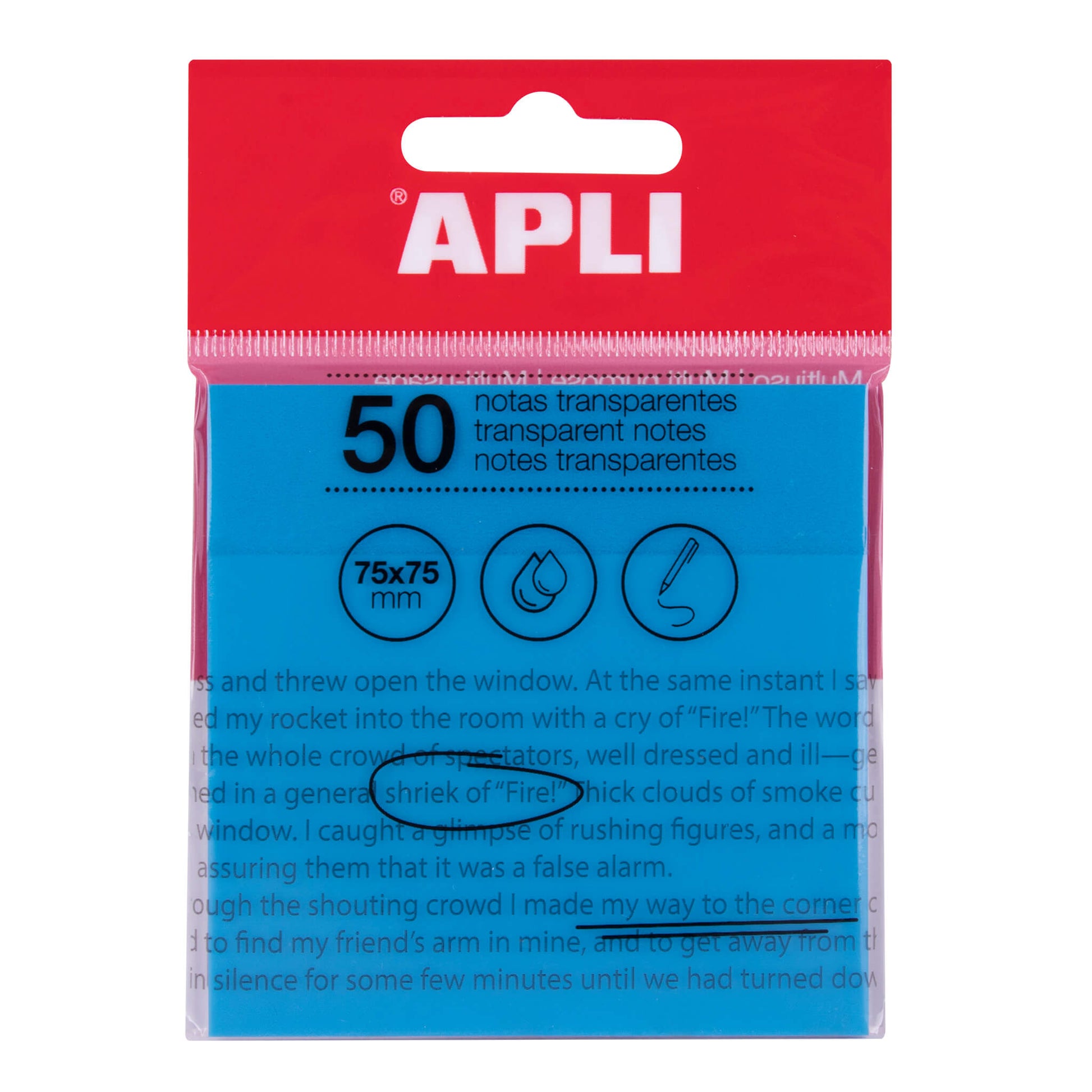 Apli Transparent Sticky Notes 75 x 75mm A Pack Of 50 Sheets - Blue