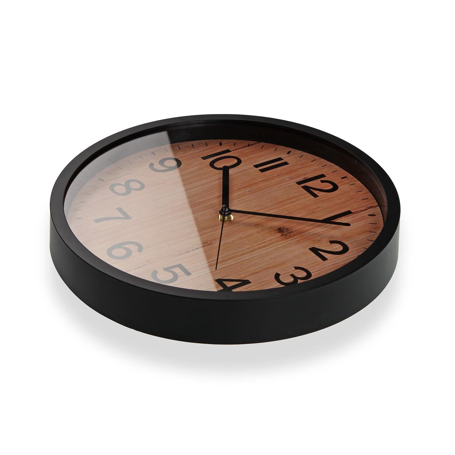 Silent Wall Clock 30cm - Black With Wood Effect