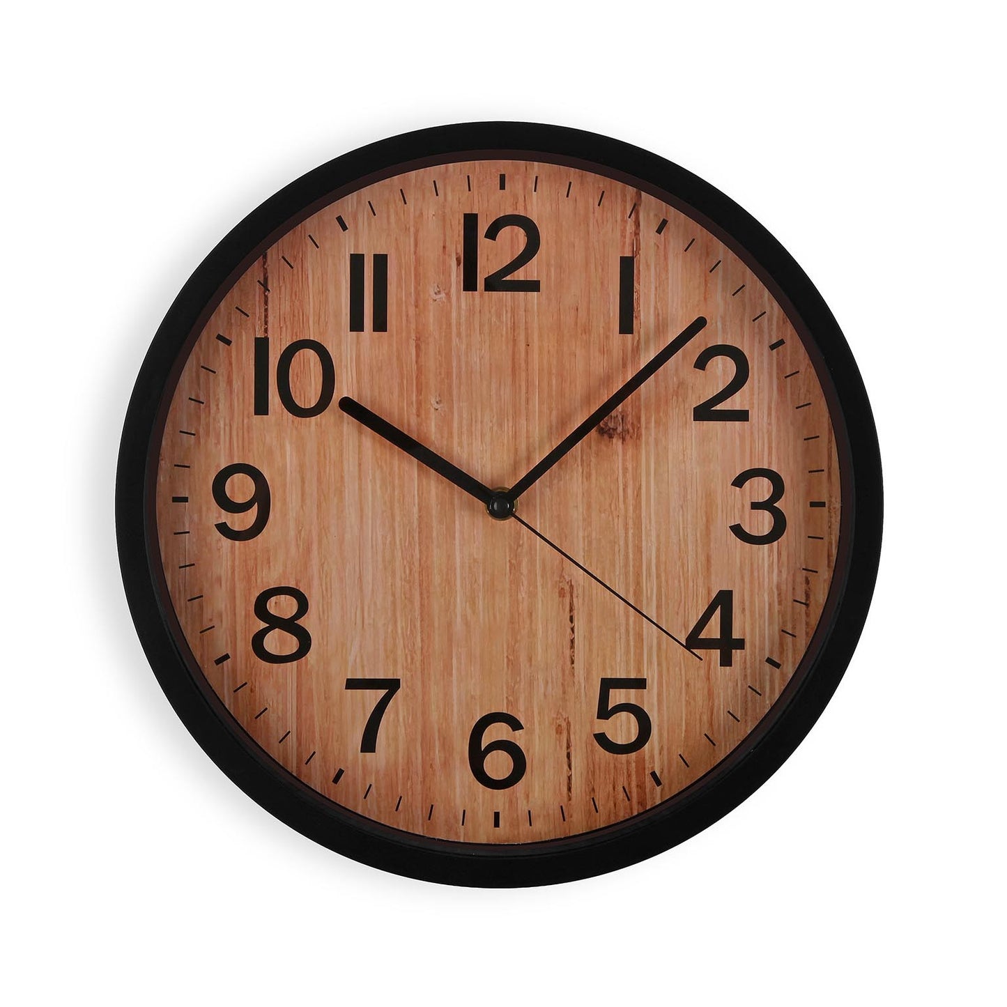 Silent Wall Clock 30cm - Black With Wood Effect