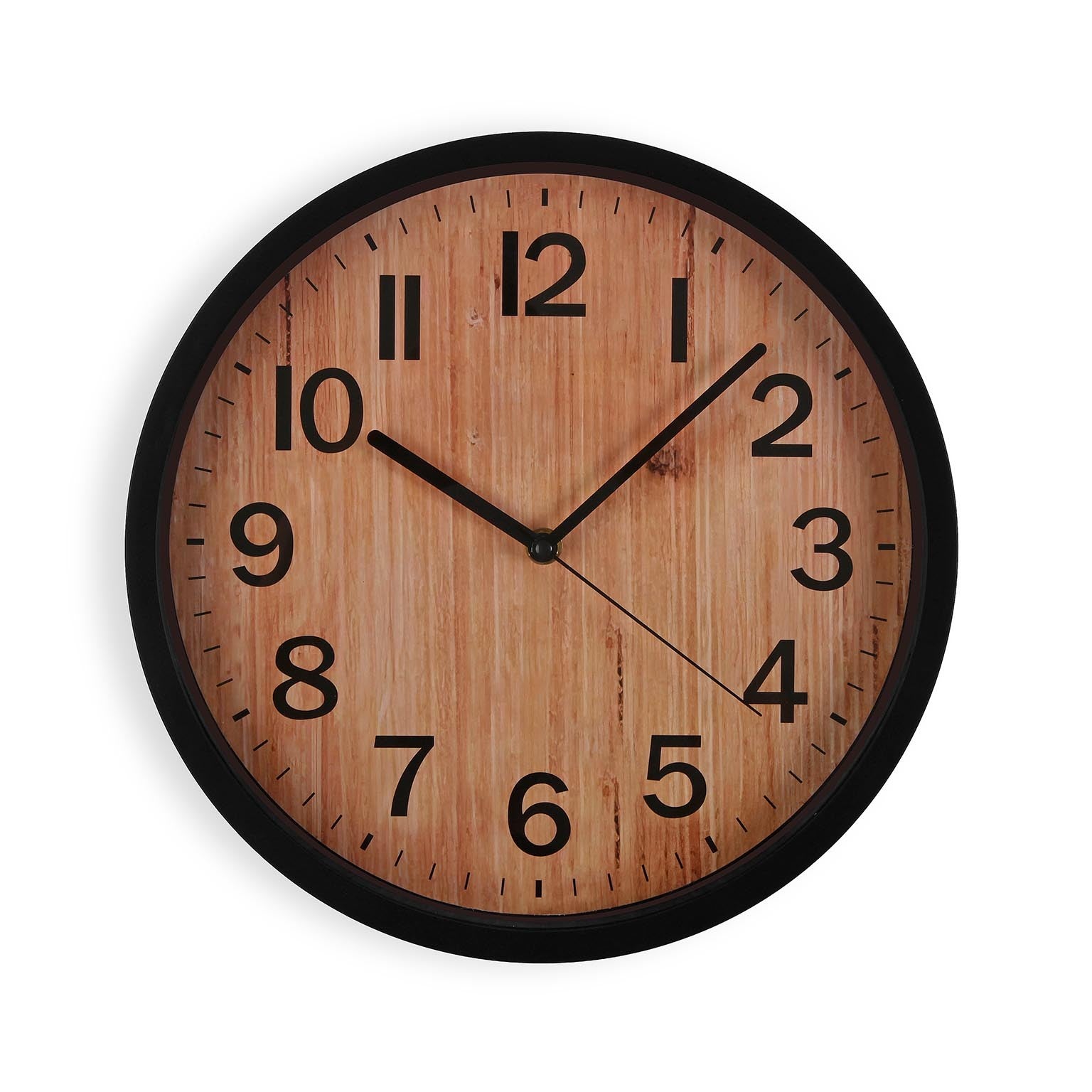 Silent Wall Clock 30cm - Black With Wood Effect