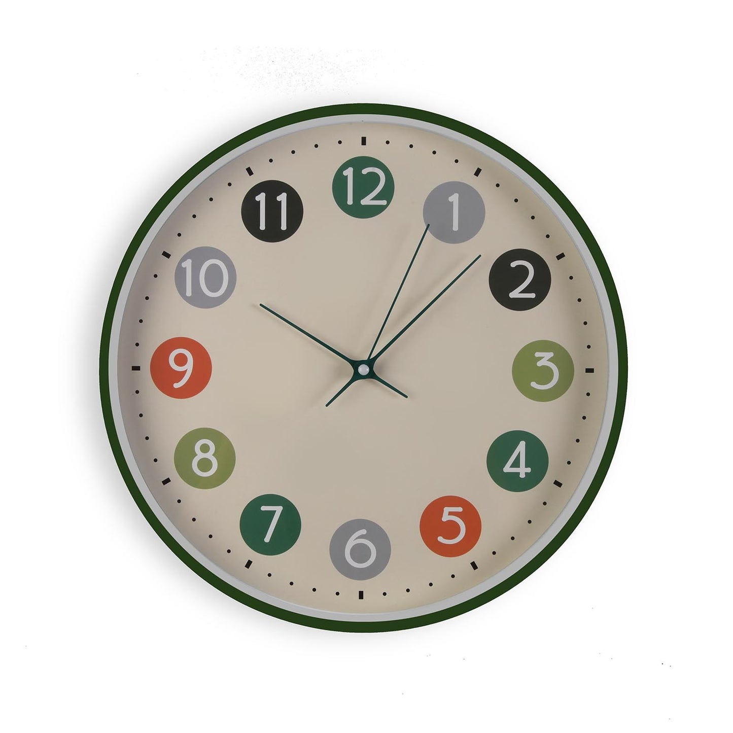 Silent Multicolour Wall Clock 30cm - Green