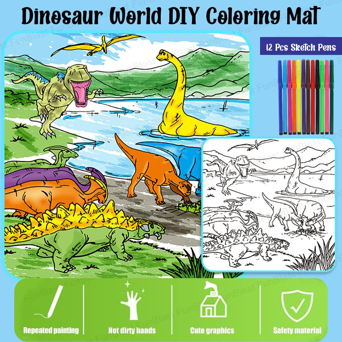 Fantastic Color Dinosaur Life Scene Washable Coloring Mat