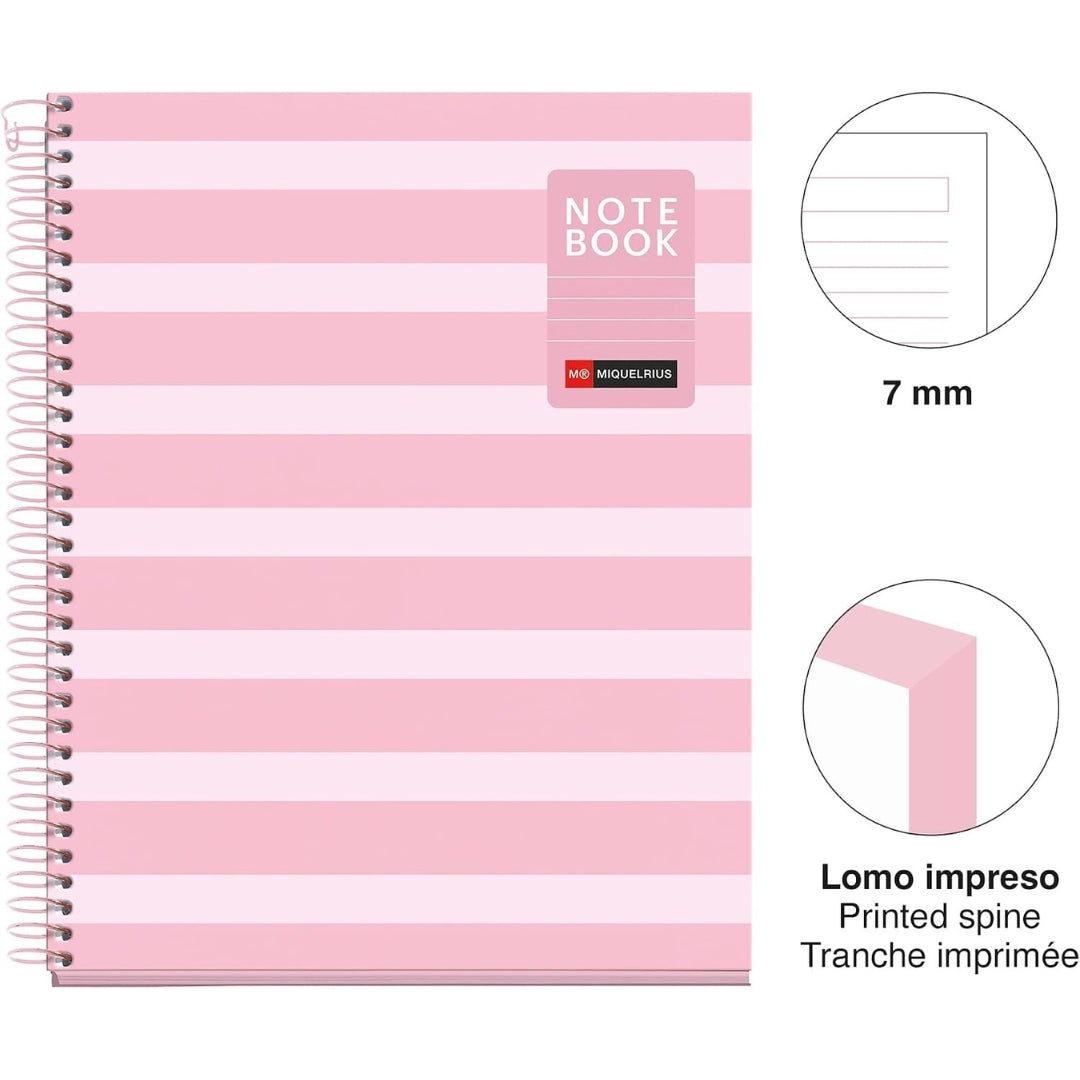 A5 Miquelrius - Side-Spiral Lined Notebook 90gsm 80 Sheets - Pink