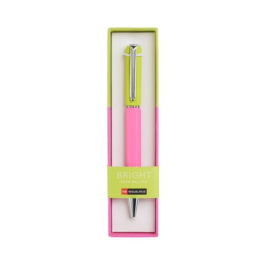 Miquelrius Bright Metal Ballpoint Pen 0.5mm Blue Ink - Pink/Yellow