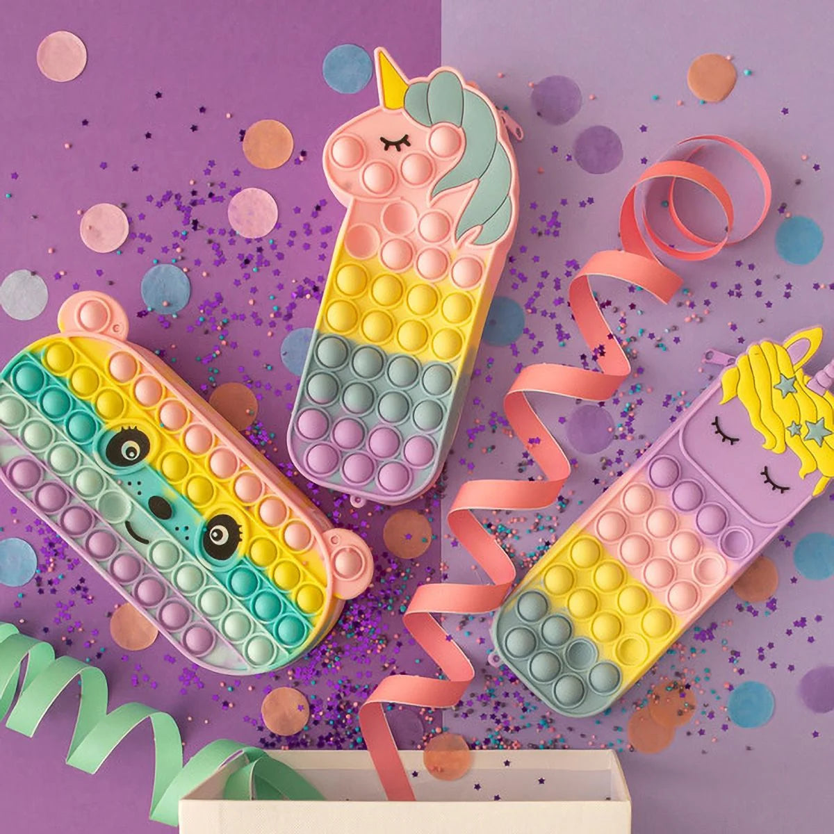 My Pop It Silicone Pencil Case - Unicorn Purple