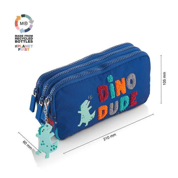 Miquelrius Triple Rectangular Pencil Case 21 x 10.5 x 6cm - Dino Dude