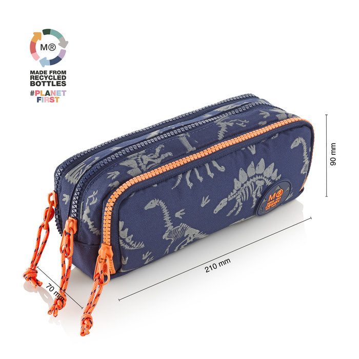 Miquelrius Triple Rectangular Pencil Case 21 x 10.5 x 6cm - Dino World Glow In The Dark