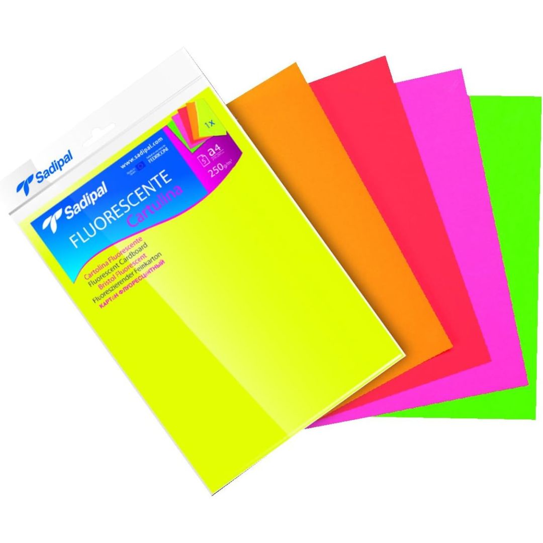 Sadipal Pack Of 5 Cardboard A4 Fluorescent Colour