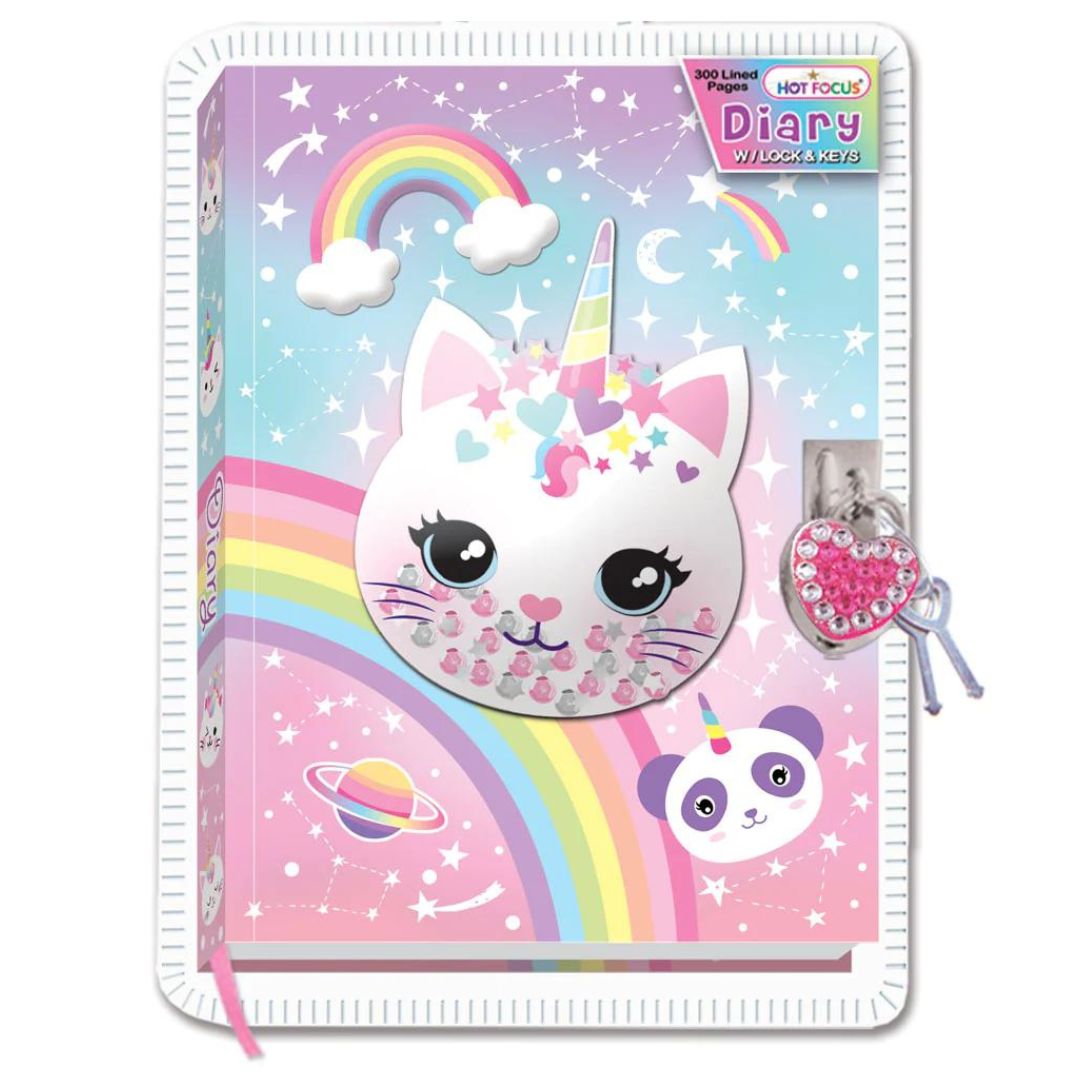 Hot Focus A5 Caticorn Lined Notebook with Padlock - Secret Notebook