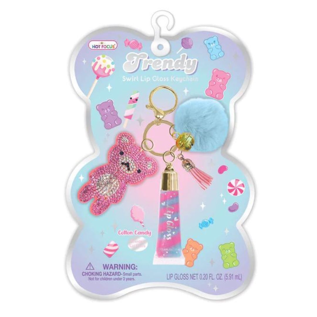 Hot Focus Trendy Swirl Lip Gloss Keychain Gummy Bear