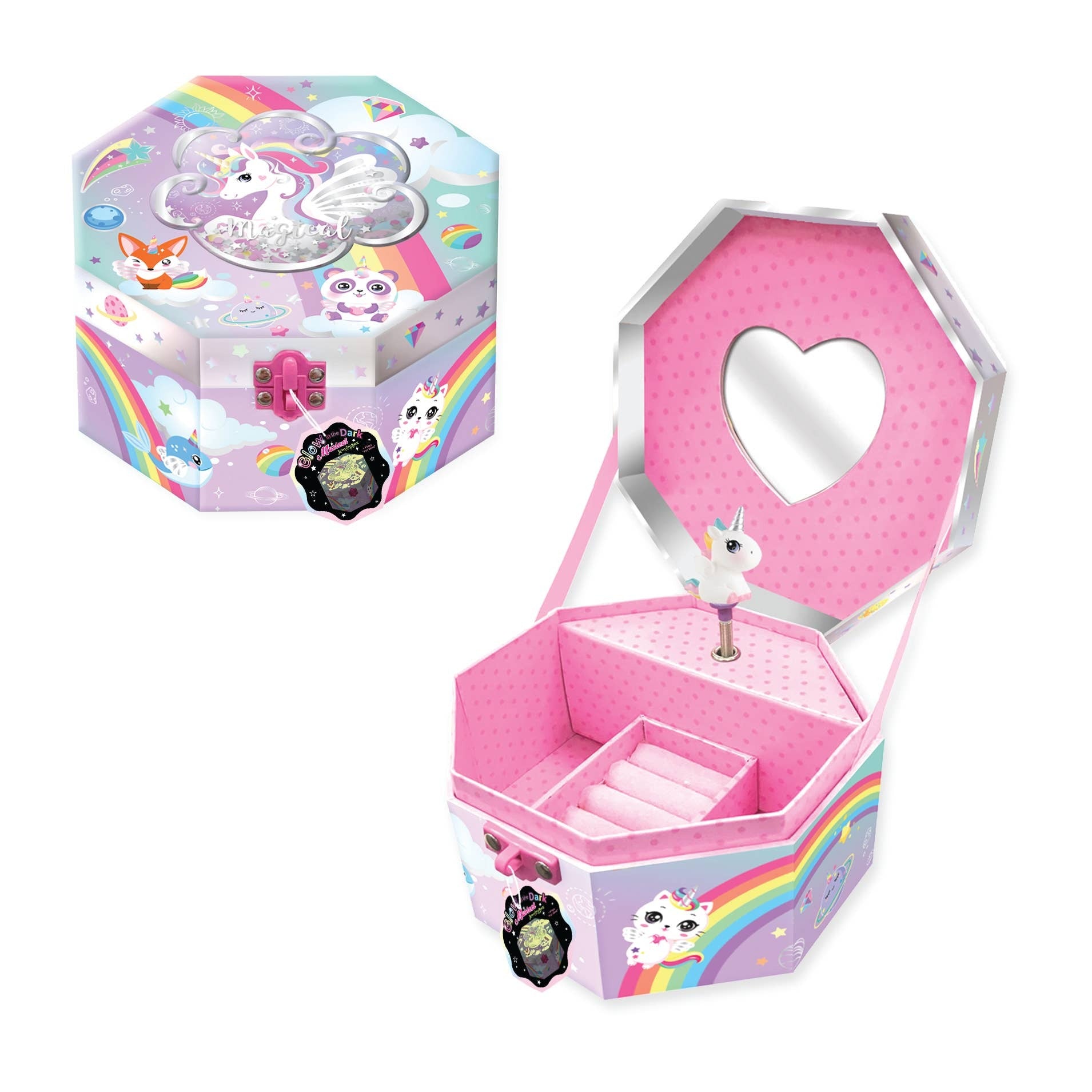Hot Focus Glow-In-The-Dark Musical Jewellery Box - Magical Unicorn