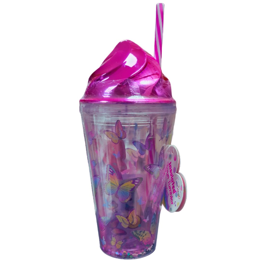 Hot Focus Butteflies Cool Cup Glow-In-The-Dark Insulated Confetti Glit