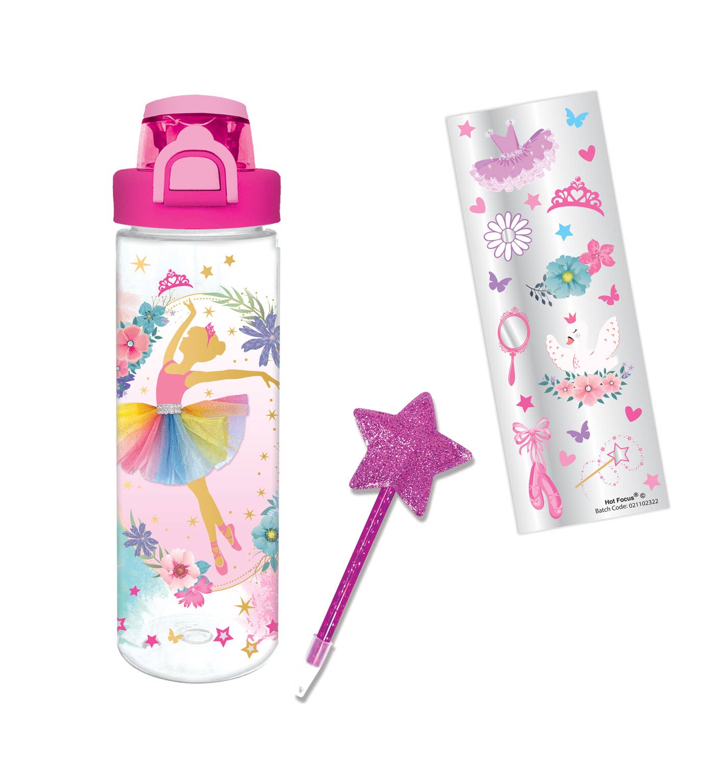 Hot Focus Stickers + Pop-Up Ballerina Water Bottle (700ml)