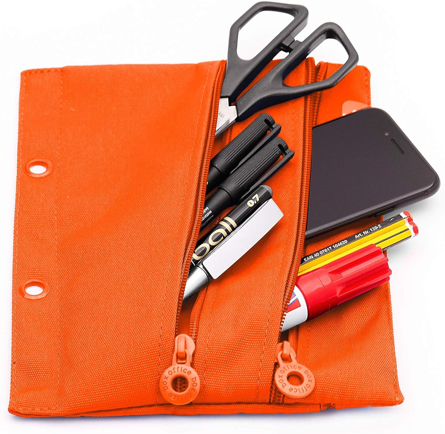 Office Box 2 Hole, 3 Zipper Pencil Case - Various Colours x1pc