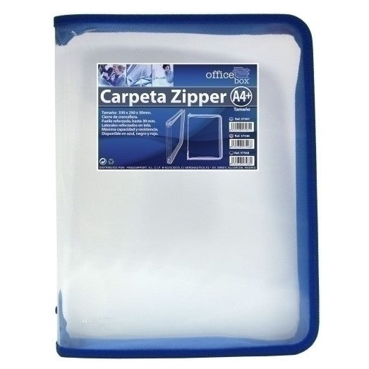 A4 Office Box Zipper Folder Transparent With Blue Zip