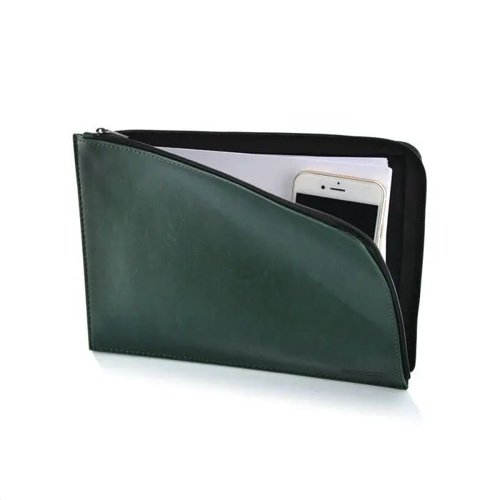 A5 Vegan Leather Zipper Wallet - Dark Green