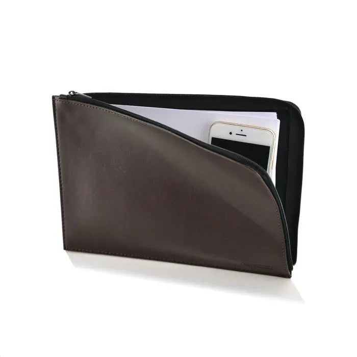 A5 Vegan Leather Zipper Wallet - Brown