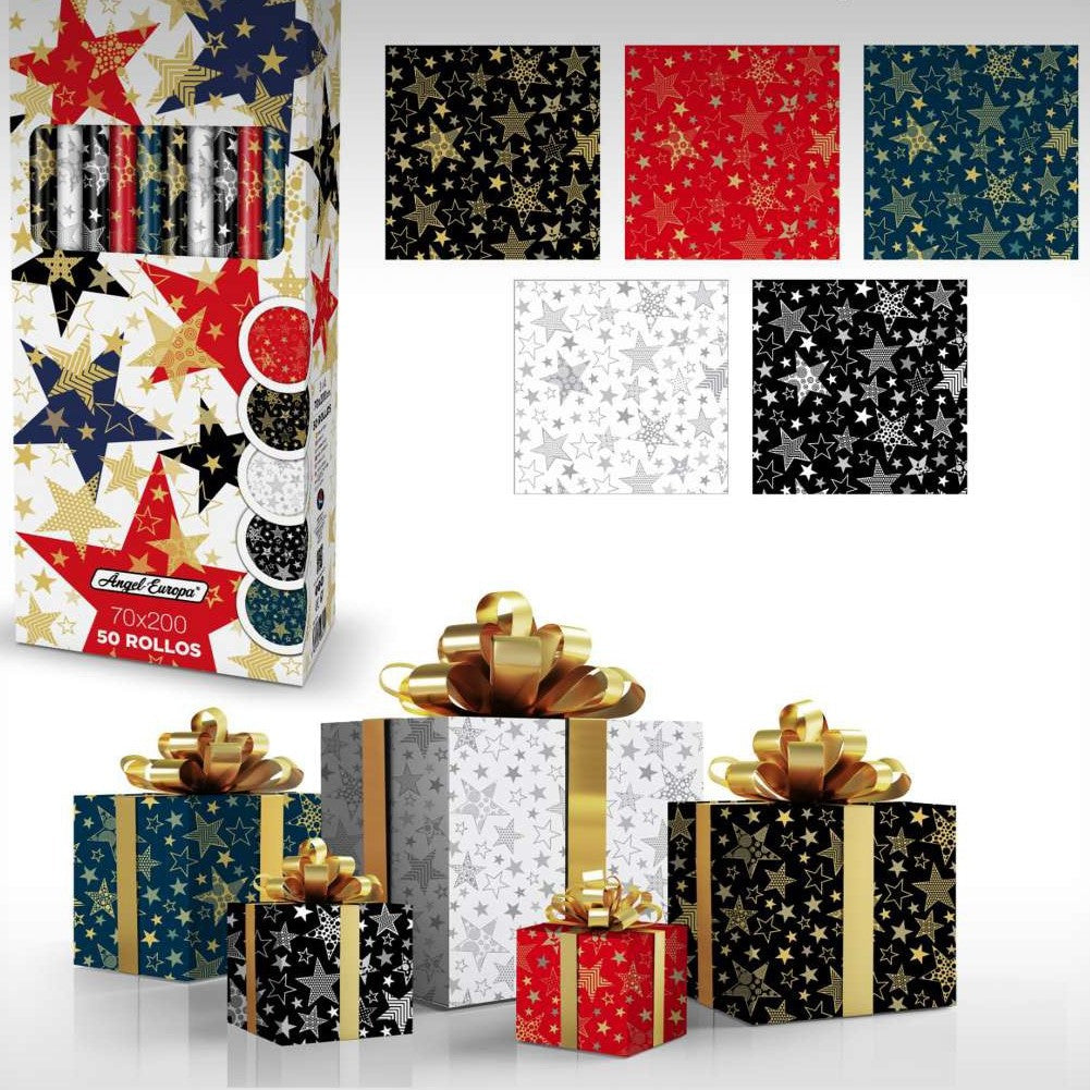 Angel Europa Christmas Wrapping Paper 0.7 x 2m Star x 1pc Assortment