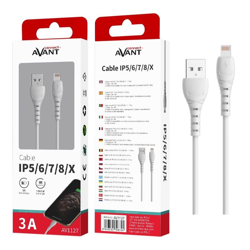 Avant Lightning Cable to USB 3A - 1m - White - Fast Charging