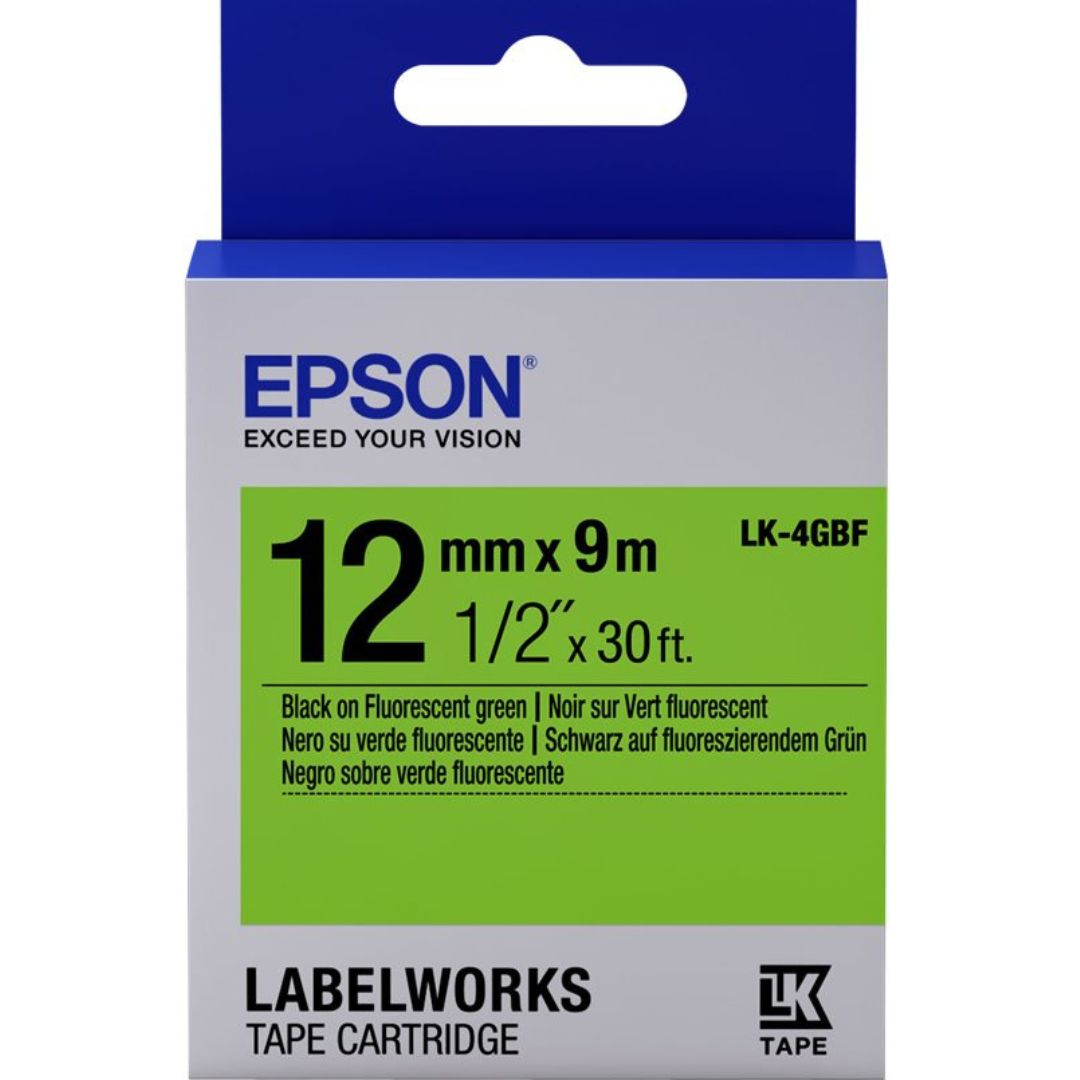 Epson Label Tape 12 x 9mm Black On Fluorescent Green