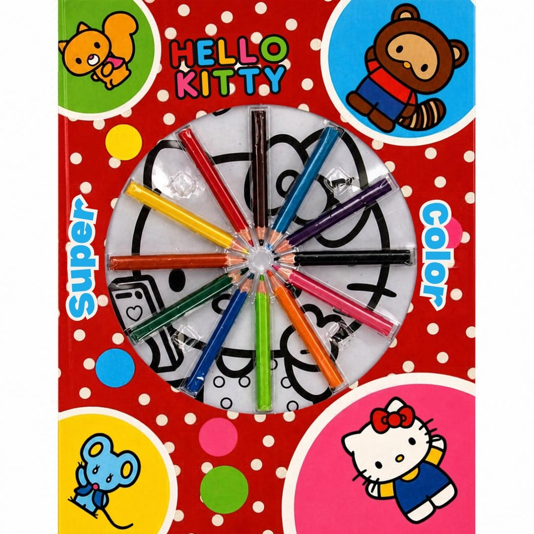 Hello Kitty - Super Color & Coloured Pencils 12pcs - Colouring Book