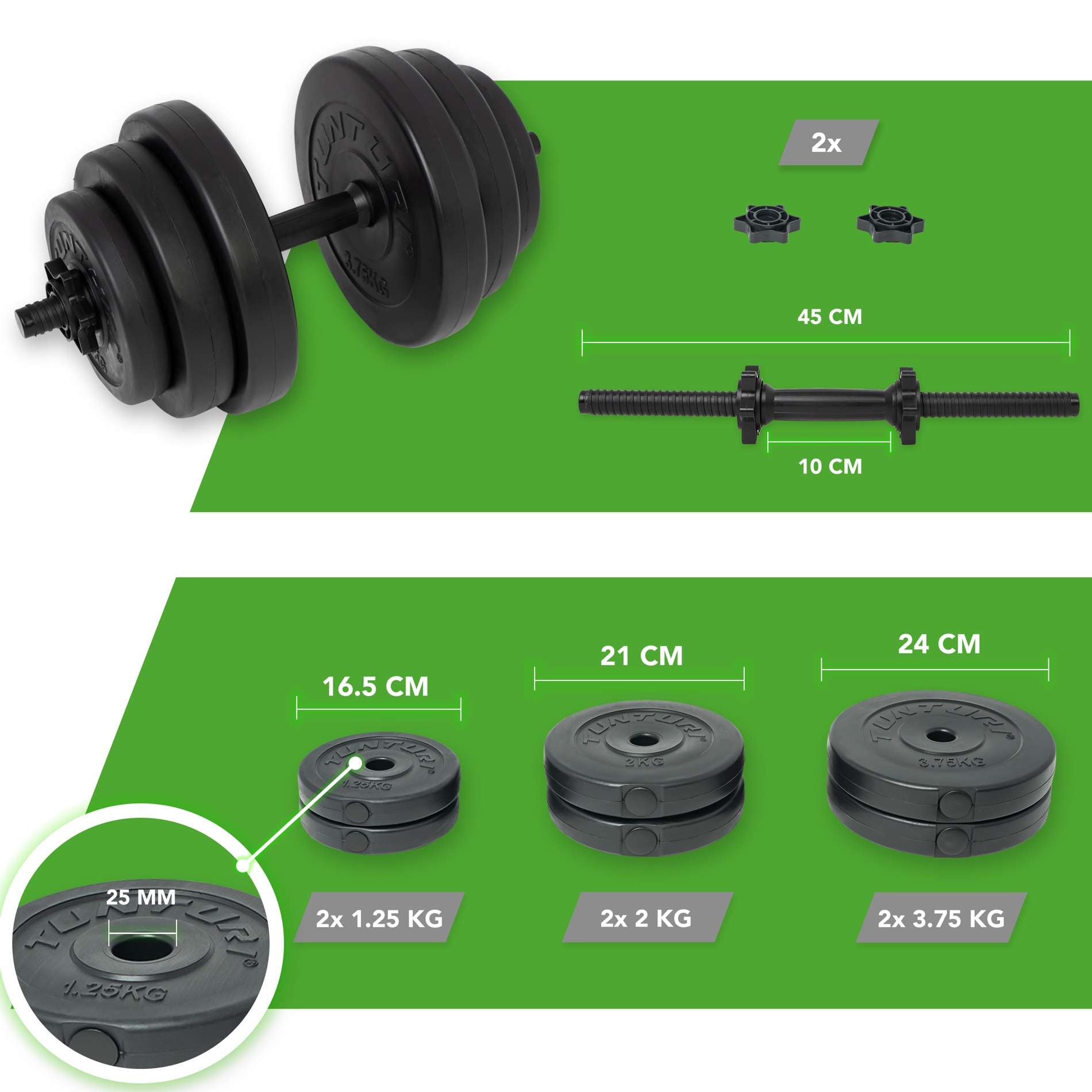 Tunturi Vinyl Dumbbell Set - 15 kg