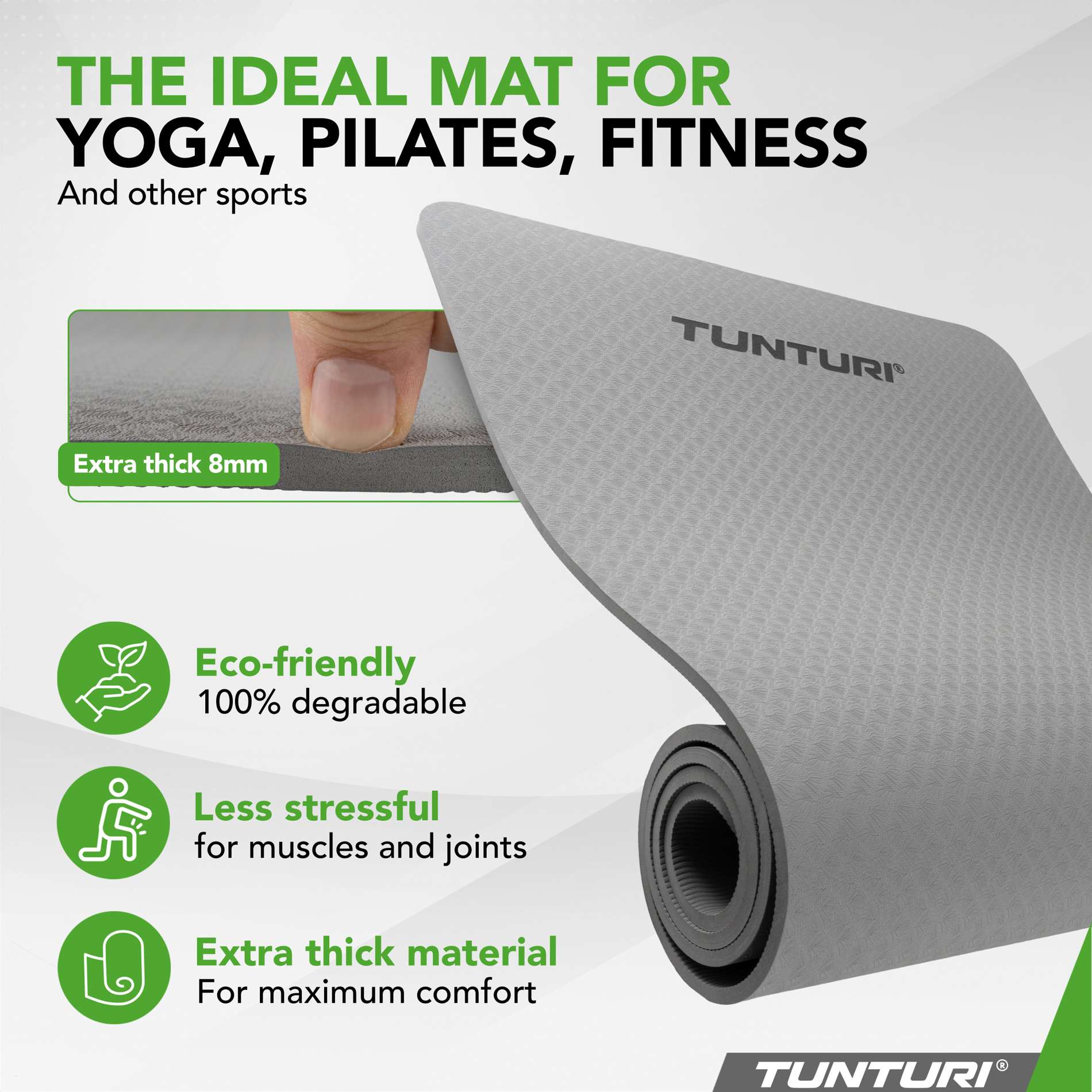 Tunturi Yoga Mat 8mm - Grey