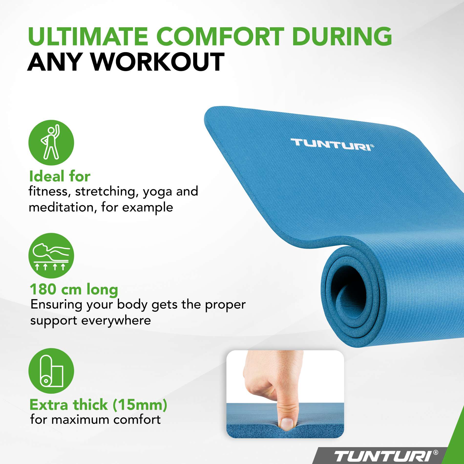 Tunturi Fitness Mat NBR 15mm - Petrol Blue