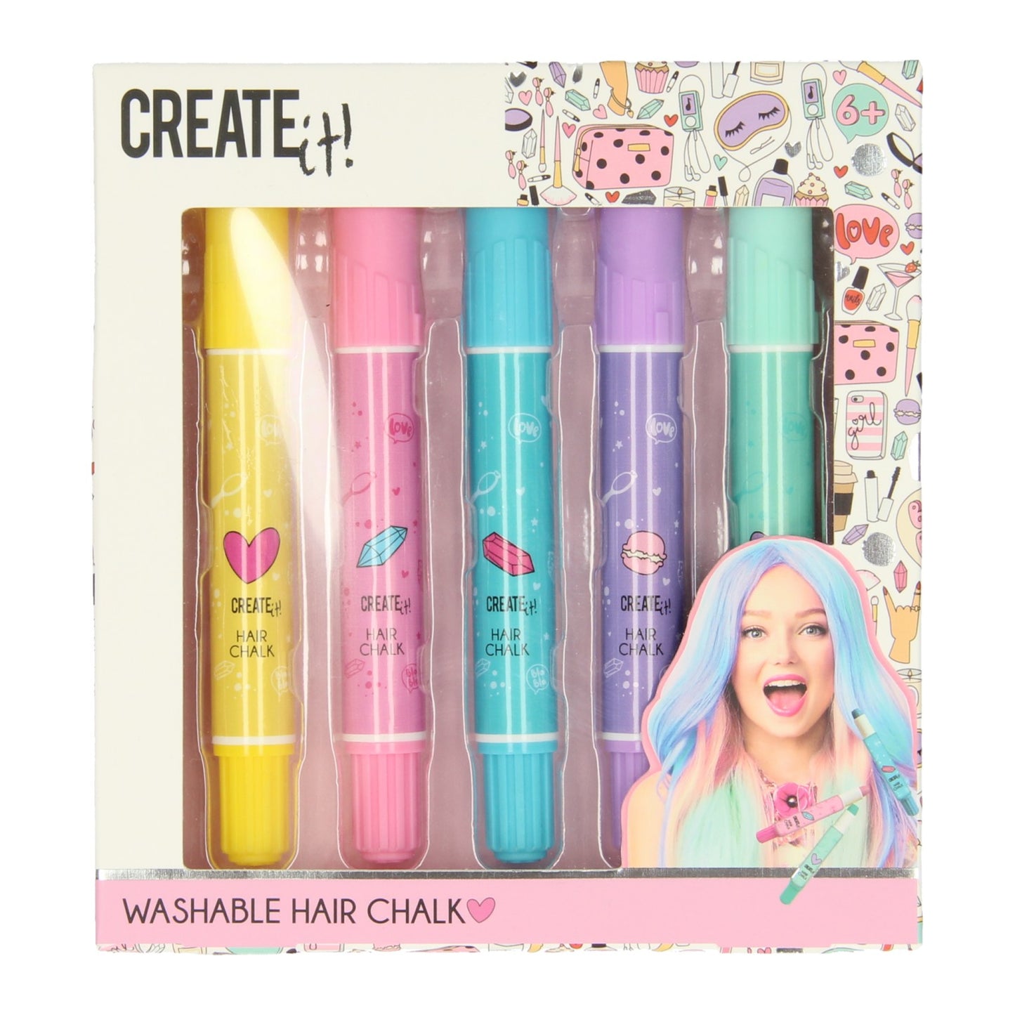 Create It! Washable Hair Chalk Pens A Pack Of 5pcs