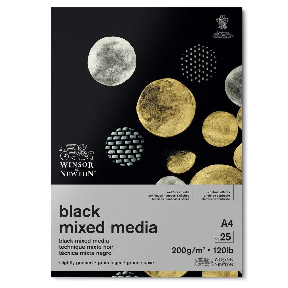 A4 Winsor & Newton Black Mixed Media Pad 200gsm 25 Sheets