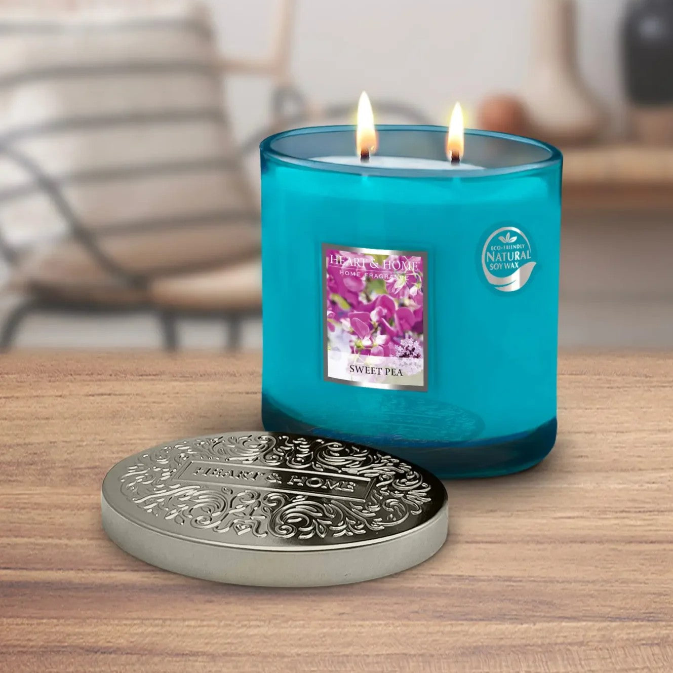 H&H Twin Wick Ellipse Candle 220g - Sweet Pea